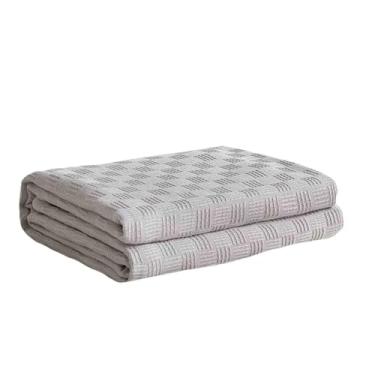 Imagem de Cobertor e mantas femininas masculinas para cama adulto casal solteiro para sofá verão colcha fio de algodão de malha é delicado, respirável e macio (cinza, 200 x 230 cm)