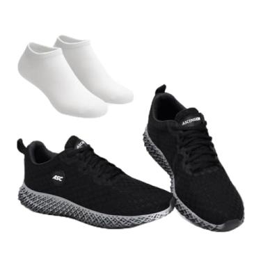 Imagem de Tênis Masculino Ascension com Meia Basica – Leve, Confortável e Versátil para Caminhada, Corrida, Academia e Uso Diário (Preto e Cinza, BR, Adulto, Numérico, 38)