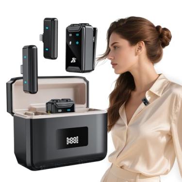 Imagem de Kit 2 Microfone lapela sem fio:pequeno,compatível Iphone/Android,duplo,2 receptores,para gravação, live,vlog,YouTube,TikTok,Facebook,Zoom.Redução de ruído,plug-play(não precisa de APP/Bluetooth)