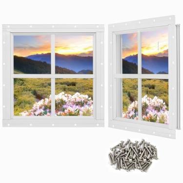Imagem de Ktondic Janela de galpão, pacote com 2, 40,6 cm x 40,6 cm, janela de popa de montagem embutida branca com vidros de vidro temperado para galinheiro, celeiros, teatro e garagem