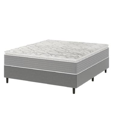 Imagem de Cama Box Casal Molas Ensacadas Pillow Top 138x188x63cm Martino Cinza Umaflex Cinza