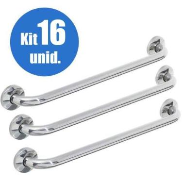 Imagem de Alça Apoio Banheiro Inox 40Cm Barra Kit 16 Un - AB MÍDIA