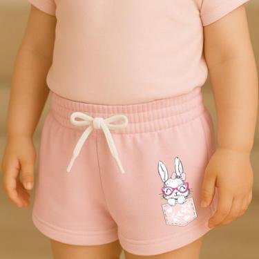 Imagem de Short Moletinho Infantil Estampado Feminino Coelhinho no Bolsinho Pelú