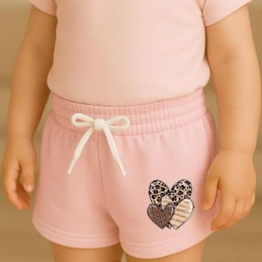 Imagem de Short Moletinho Infantil Feminino Estampado Verão Casual Fofo Coração 
