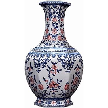 Imagem de Vaso de flores vaso de cerâmica 35,5 cm grande azul e branco vaso de flor de porcelana chinês retrô pintado à mão vasos decorativos para sala de estar quarto vasos decorativos ornamento de mesa