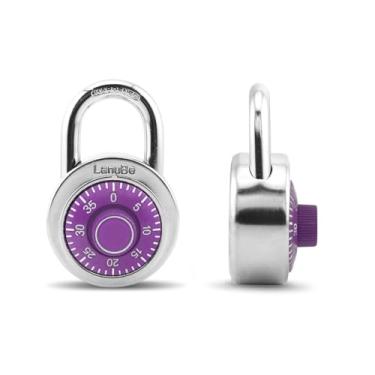 Imagem de LanuBe Cadeado combinado, 5 cm de largura, placa de mostrador roxo de 7 cm de altura, exclusivo de 3 dígitos, pacote com 1 código para armário escolar, armário de academia, caixa de ferramentas
