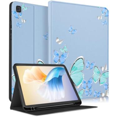 Imagem de Uppuppy Capa para Samsung Galaxy Tab S6 Lite de 10,4 polegadas crianças lindas meninas fólio feminino borboleta feminina bonita kawaii estética adolescentes azul capa de tablet para Samsung S6 Lite Tab Cases SM-P610/P613/P615/P619