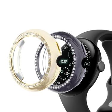 Imagem de Wugongyan Pacote com 2 capas protetoras para Google Pixel Watch 4 41 mm Bling Single Row Crystal Diamonds Hard PC Capa protetora de borda para acessórios Pixel Watch 4 (ouro + cinza escuro, 45 mm)