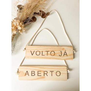 Imagem de Placa Loja Aberto/Fechado Gravado em Madeira Pinus