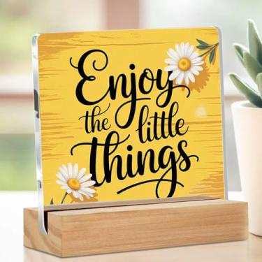 Imagem de Presentes inspiradores para mulheres e homens, decoração de mesa de acrílico motivacional 10 x 10 cm, placas decorativas de mesa de margaridas rústicas para consultoria doméstica escritório prateleira