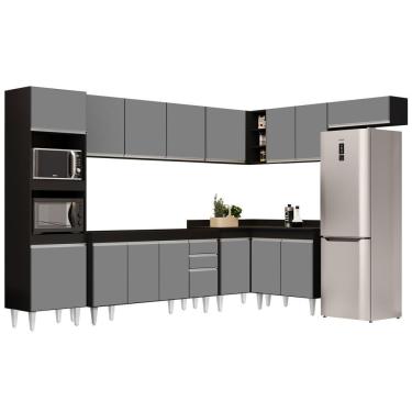 Imagem de Armário De Cozinha Modulada De Canto 8 Peças Cp07 Balcão Preto-cinza - Lumil