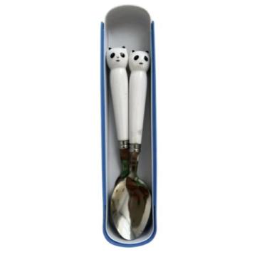 Imagem de Kit Infantil Colher Garfo Inox de Bichinho + Estojo 3 Peças - JW SHOP,