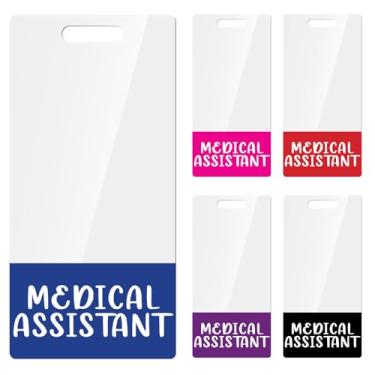 Imagem de Toykee Pacote com 5 porta-cartões de crachá de assistente médico – acessórios verticais MA azul rosa roxo vermelho preto cores nome de identificação PVC transparente etiquetas de identificação para