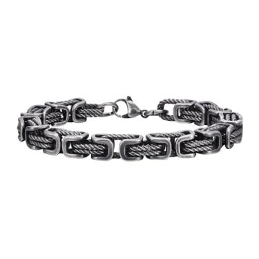 Imagem de Rockyu Pulseira masculina, preta, aço inoxidável, corrente bizantina, revestimento IP, elegante, pulseira masculina moderna, presente de aniversário, 19cm, Aço inoxidável, não