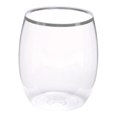 Imagem de WNA Copos de vinho Reserv 350 ml de plástico transparente sem haste, pacote com 64, borda prateada para estilo adicional, descartável ou reutilizável, elegante e inquebrável, PET resistente a
