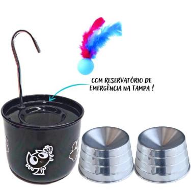 Imagem de Bebedouro Preto Para Gato com 2 Comedouros Ergonômico - DM SOLUÇÕES
