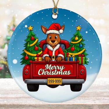 Imagem de DamienBrightGift Enfeite de Natal de Papai Noel canguru - Caminhão vermelho de cerâmica com decoração de árvore - Presente de lembrança de feriado de animal australiano fofo - Decoração de Natal para