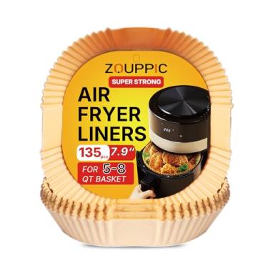 Imagem de Air Fryer Forros descartáveis 135 peças, forros de papel pergaminho cru para fritadeira a ar de 5 a 8 QT, papel antiaderente à prova de óleo para forno, micro-ondas, fácil limpeza, quadrado