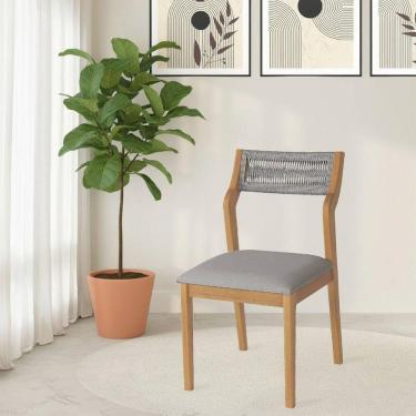 Imagem de Cadeira De Jantar Lagum Jequitibá Natural Encosto Linho Cinza E Corda Náutica