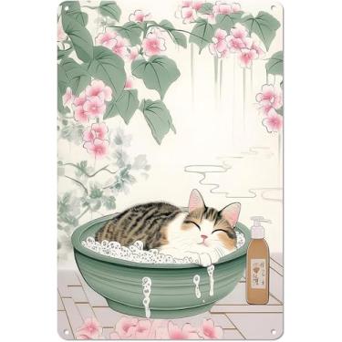 Imagem de Cartazes de gato malhado de banheiro fofos gatos japoneses arte de parede pintura estética neutra japonesa para impressões estéticas pintura para banheiro casa quarto dormitório decoração