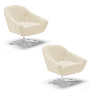 Imagem de Kit 02 Poltronas Giratória Linho Base Cromada A05 Cinza