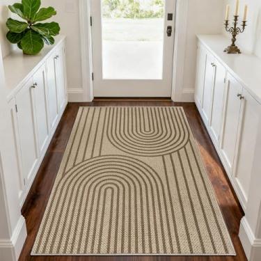 Imagem de VSIWB Easy Jute Tapete de entrada para varanda 7,5 x 12,5 cm, hall de entrada, exterior, pátio, tapete lavável, antiderrapante, moderno, marrom, arco-íris, tapete para sala de estar, cozinha, quarto