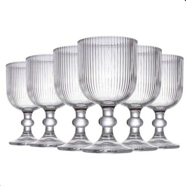 Imagem de Taças Caneladas de Vidro Premium, 380ml, Kit com 6 Unidades para Vinho, Drinks e Sucos, Mesa Posta Sofisticada