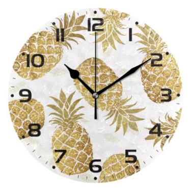 Imagem de JUZIHAI Relógio de parede de abacaxi silencioso, sem tique-taque, relógios de parede redondos operados por bateria, fácil de ler, relógio decorativo de parede para casa, cozinha, sala de estar, quarto