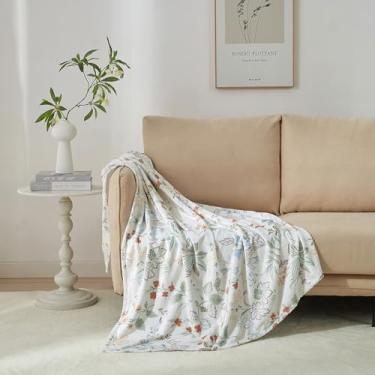 Imagem de Cobertores leves de escritório com padrão botânico, cobertor de cama floral aconchegante e quente para quarto, sofás, cobertores de viagem versáteis, solteiro, 162 x 213 cm