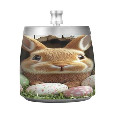 Imagem de JUZIHAI Cinzeiro de coelho da Páscoa com tampa, cinzeiro de aço inoxidável inodoro à prova de vento cinzeiro sem fumaça para escritório em casa, pátio, varanda, fumar cigarros