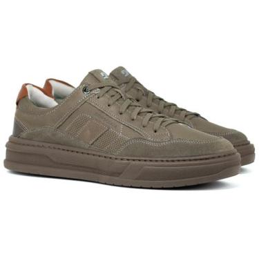 Imagem de Tênis Masculino Democrata Casual Denim Wide Couro Camurça Confortável,