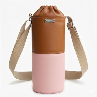 Imagem de Bolsa Térmica (CARAMELO COM ROSA) RAMIERE para Garrafa de 1 LITRO em Couro Sintético - Coleção Cores VERÃO 2026