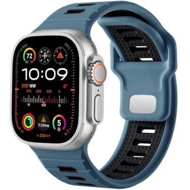 Imagem de KKFAUS Pulseira esportiva para Apple Watch Ultra 2/Ultra, compatível com Apple Watch Series SE 9 8 7 de 49 mm, 45 mm, 44 mm e 42 mm, pulseira de substituição de silicone compatível com IWatch Series