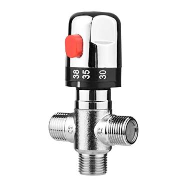 Imagem de Válvula de Controle Temperatura Termostática Misturador Chuveiro Água Quente e Fria Eletroplatada Mistura Cobre G1 2 para Aquecimento Solar Banheiro C