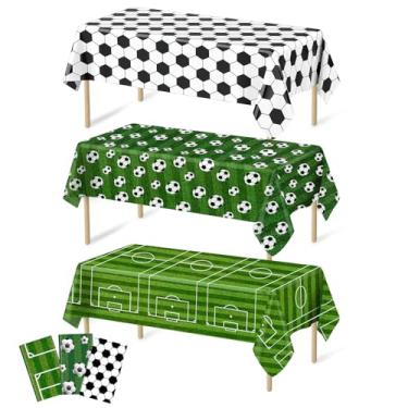 Imagem de CIEHER Pacote com 3 toalhas de mesa de futebol para decoração de festa da Copa do Mundo de Futebol, capa de mesa descartável de plástico verde, branco e preto, artigos de lembrancinhas de festa de