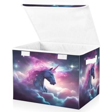 Imagem de Blueangle Cestos de armazenamento Galaxy Horse com tampas, 42 x 32 x 30 cm, grande cesta organizadora dobrável para decoração de casa e escritório (472)