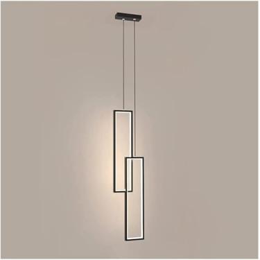 Imagem de Lustre Moderno Minimalista Moderno Led Quadrado Pingente Luz Fio Altura Ajustável Suspensão Lustre Luminária De Teto Para Sala De Estar Quarto Foyer Sala De Jant, Trichromatic Light, Black (100cm)