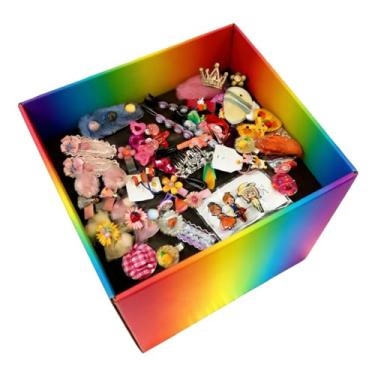 Imagem de 30 peças de grampos de cabelo fofos, caixa cega: coroa animal, fruta, borboleta, flor, arco-íris, estilo diário, acessórios de cabelo para crianças, meninas, mulheres dos anos 90