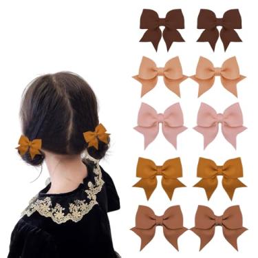 Imagem de Pequenos grampos de cabelo castanho neutro, presilhas de laço, presilhas de cabelo liso bege cáqui marrom outono neutro, acessórios de cabelo para casamento, festa de aniversário, laços, 10 peças