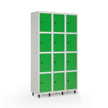 Imagem de Armário Locker Guarda-volume de Aço 12 Portas com Fecho para Cadeado Vestiário Academia Verde/Cinza