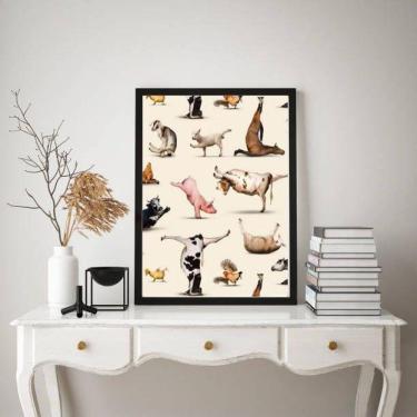Imagem de Quadro Decorativo Animais Fazendo Yoga 33X24Cm - Com Vidro