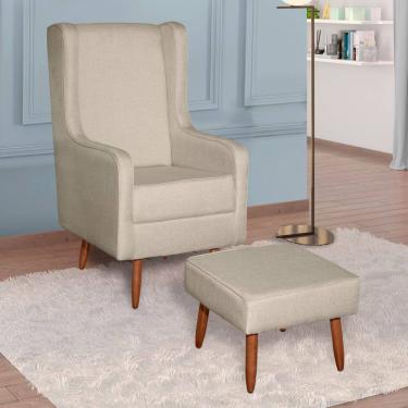 Imagem de Poltrona de Amamentação e Descanso Renata com Pés Palito e Puff Linho Bege - Abmaza
