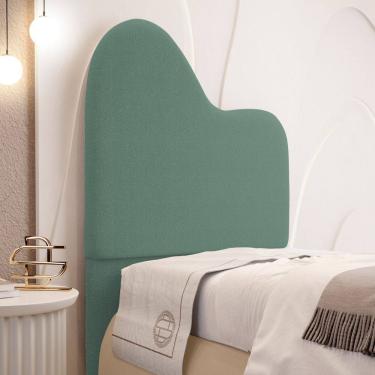 Imagem de Cabeceira Orgânica Cama Box Solteiro Sea 90cm com Frame Bouclé Verde Menta - Abmaza