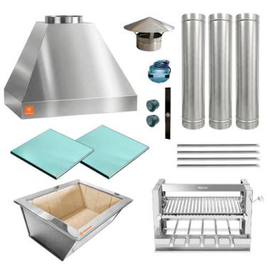 Imagem de Kit Churrasqueira Gourmet Completa Inox 430 Grill Elevatório 5 Espetos