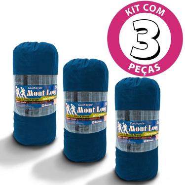 Imagem de Kit 3 Colchonetes Casal 190x130cm Com Bolsa Para Transporte Xadrez Azul