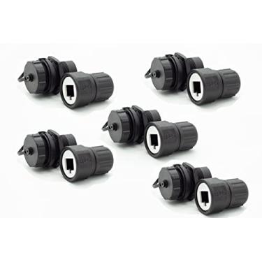 Imagem de Conector NC 5 peças RJ45 à prova d'água Cat5/6, com tampa de soquete. Conector de cabo Ethernet LAN, cabo de rede, adaptador de acoplador LAN externo macho para fêmea