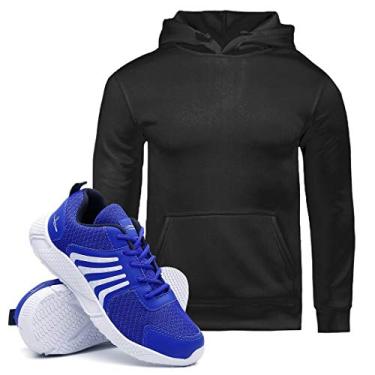 Imagem de Moletom Masculino Canguru + Tenis Running Masculino Academia - Preto/GG -Azul/41