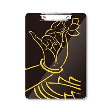 Imagem de Pasta de prancheta budista mão lótus padrão simples pasta, bloco de escrita placa de apoio A4