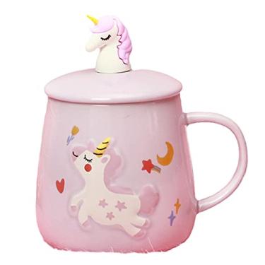 Imagem de Caneca de unicórnio com colher de tampa 3D linda xícara de chá de café de cerâmica conjunto de caneca presente de aniversário para mulheres amantes de amigos (unicórnio roxo 3D, 400 ml)