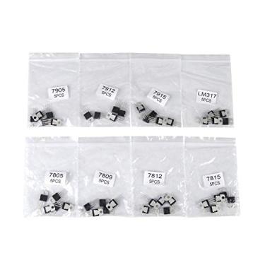 Imagem de kit de transistor regulador de tensão, 40pcs 8 tipos 7805 7809 7812 7815 7905 7912 7915 lm317 a 220 conjunto de sortimento de transistor, 8 valores kit de substituição de transistor regulador de tensão de três terminais